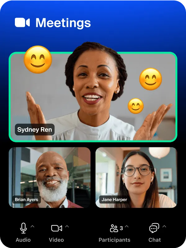 Meetings : l’interface de l’application Zoom Meetings comporte diverses émoticônes visant à favoriser la communication et les interactions.